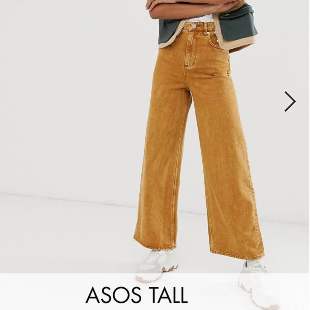 ASOS DESIGN Tall premium wide leg jeans in mustard yellow